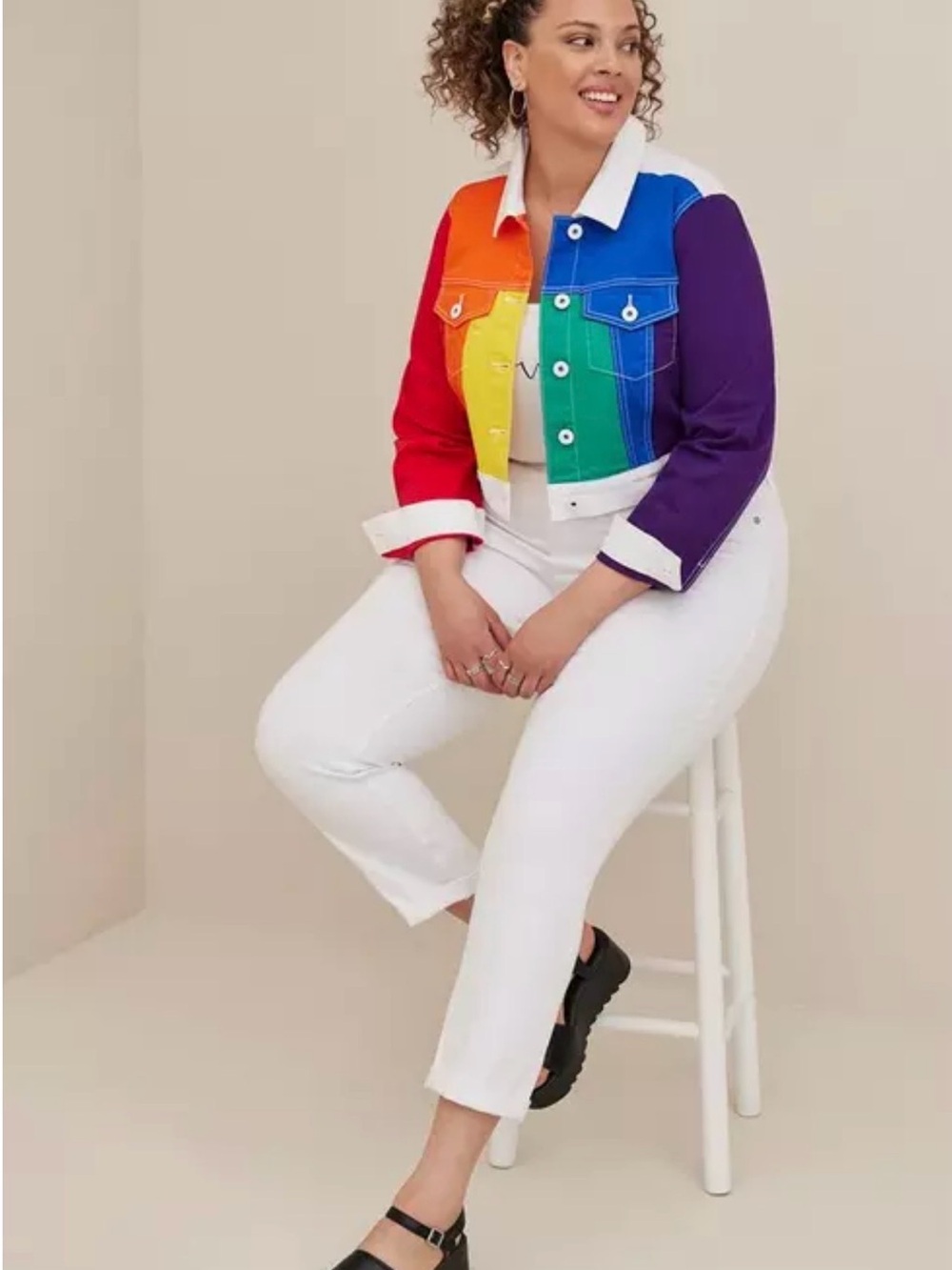 Rainbow Colorblock Cropped Jacket - Multicolor - Picture 2 of 4
